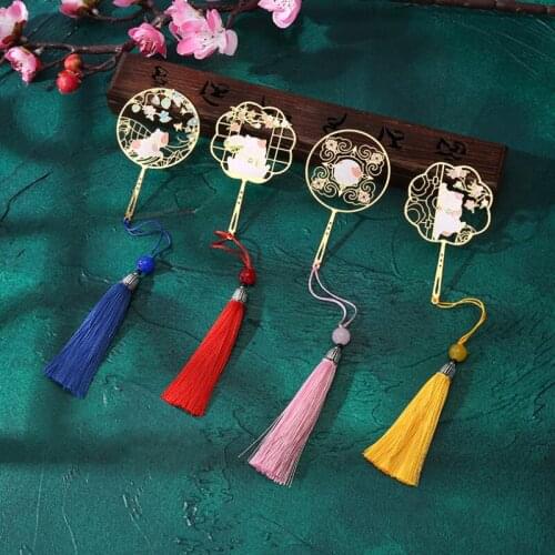 Creativity Cat And Rose Tassel Bookmark Cute Brass Art Pattern Exquisite Book Mark Page Folder Office School Supplies Stationery