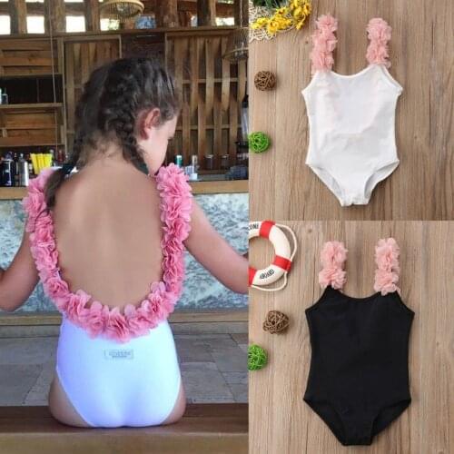 New Toddler Baby Girl Kids Flower Strap Backless Swimmable Leaky Back Swimsuit Swimwear Bathing Suit Summer Beachwear