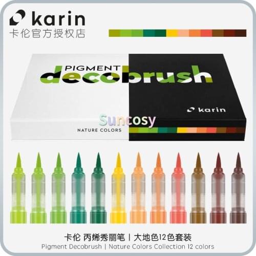 Karin Markers Pigment Decobrush , Nature Colors Collection 12 Colors, Acrylic Beautiful Pen, Rich Color, High Saturation