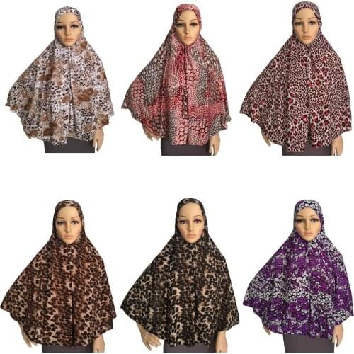 Muslim Long Khimar Hijab Niqab Veil Islamic Shayla Amira Head Cover Prayer Garment Hat Scarf For Women Turban Leopard Print New