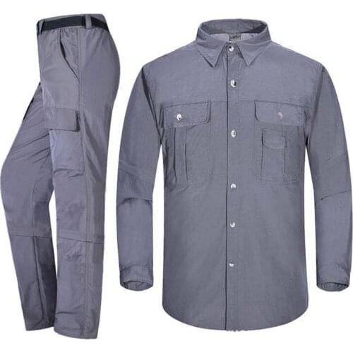 Summer Men Full Sleeve Hiking Shirts Outdoor Quick Dry Mountains Sports Suits Major Camping Fishing Sunscreen Shirts+Pants Sets