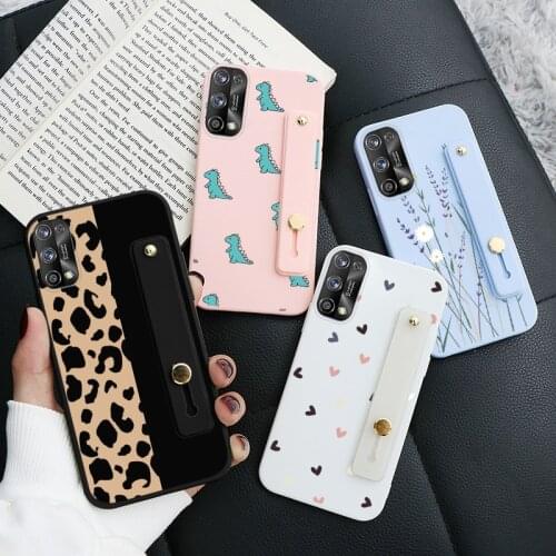 Wrist Strap Soft TPU Dinosaur Case For Oppo Realme 7 Pro 4G Hand Holder Stand Cover For realme 7pro Cat Shockproof Coque 6.4"