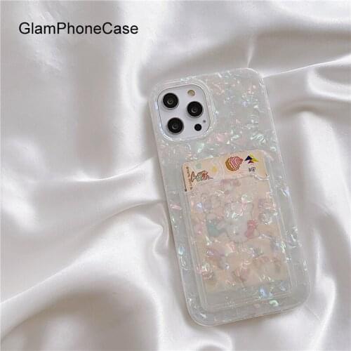 GlamPhoneCase Shell pattern card holder Phone Case For iPhone12Pro/max 11Pro/Max XS Max XR Soft Silicone Cover For iPhone11 7 8P
