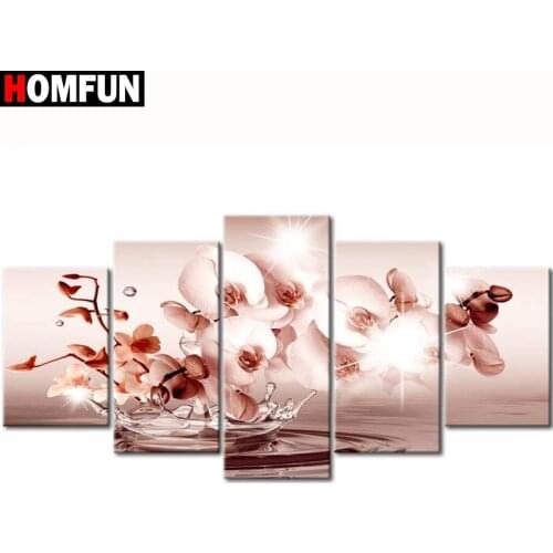 HOMFUN 5pcs Full Square/Round Drill 5D DIY Diamond Painting "Orchid peony lily" Multi-picture Combination Embroidery 5D Gift