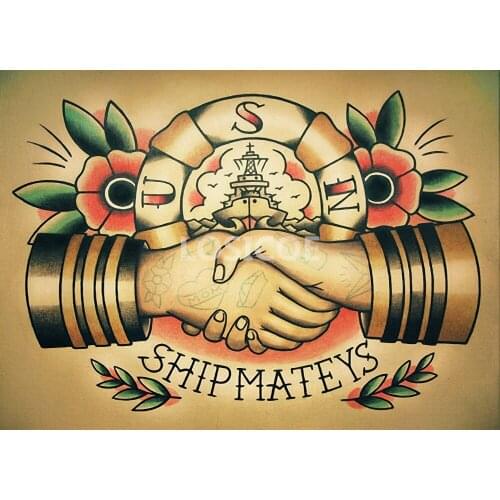 HIP MATEYS Tattoo Design Manuscript Painting Wall Art Retro Kraft Poster Wall Sticker Barber Shop Home Decor