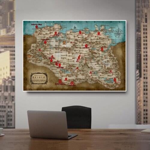 Skyrim Map Elder Scrolls Game Posters And Prints Home Decor Wall Art Decorative Picture On Canvas Painting For Living Room