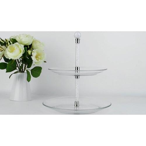 2019 New Elegant Crystal Dessert Plate Double Layer Cake Tray Dinner Service Cake Holder Beautiful Wedding Table Centerpiece