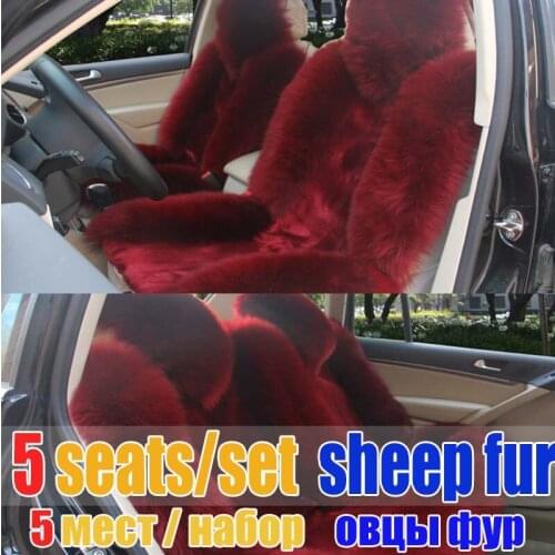 Winter new arrival female fashion long wool car seat cover cushion 5 seats/set women high quality sheep fur car seats covers