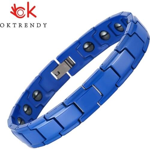 Oktrendy Blue Ceramic Hematite Healing Bracelet with Magnet Healthy Hand Chain Male Jewelry Bio Energy Health Care Bracelets
