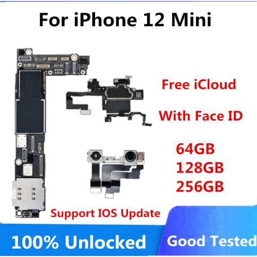 Free Shipping Clean iCloud 128GB With Face ID Unlocked Logic Board For iPhone 12 MINI 5G Mainboard Support IOS System Full Chips