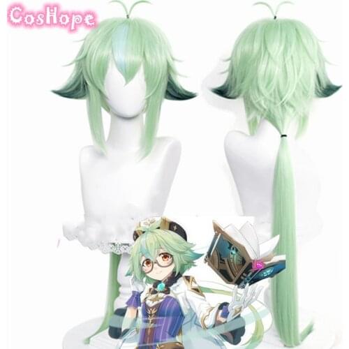 Genshin Impact Sucrose Cosplay 85cm Long Wig Green Apple Wig Cosplay Anime Cosplay Wigs Heat Resistant Synthetic Wigs Halloween