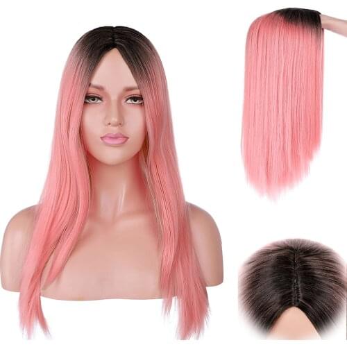 S-noilite 24inch long hair wig Ombre straight Wigs Middle Part Cosplay Synthetic Wig straight hair for women daily fake hair wig