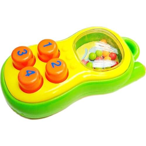 1 Pc FREE SHIP Hot Interactive Phone Shape Push Button With Sound For Babies Handbell Developmental Rattles Mobiles Toy Plastic