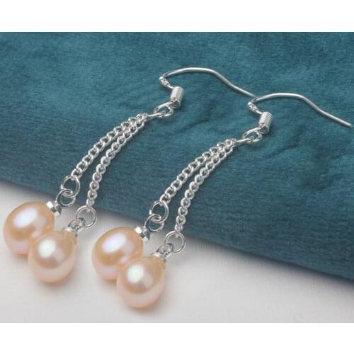 FYSL Silver Plated Many Colors Water Drop Pearls Dangle Earrings for Women Link Chain Jewelry