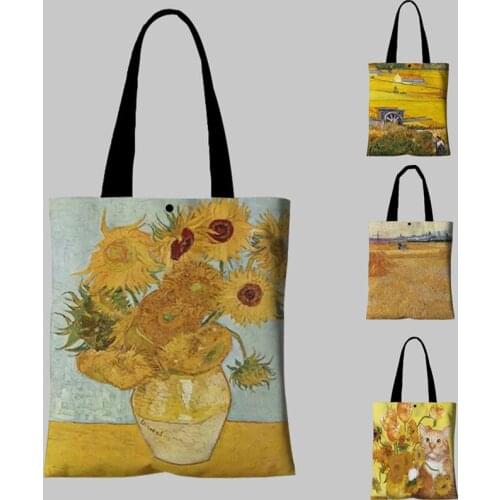 Van Gogh tote bag starry night painting canvas bag para mujer reusable travel bag large bag for women-12