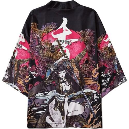 Loose Fashion Black Samurai Harajuku Japanese Kimono Style Women Men Tops Shirts Asian Clothes Summer Beach Cardigan Big Size