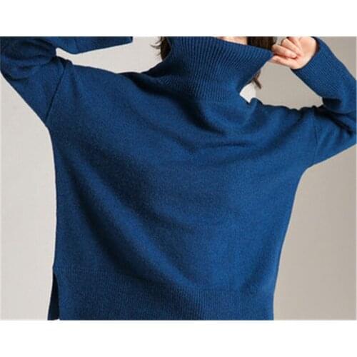 High grade pure cashmere thick knit women fashion turtleneck wide loose pullover camel 4color EUsize S-L