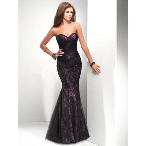 Free shipping 2018 arrival vestido de festa long purple party tulle elegant sexy black lace unique Mermaid bridesmaid dresses