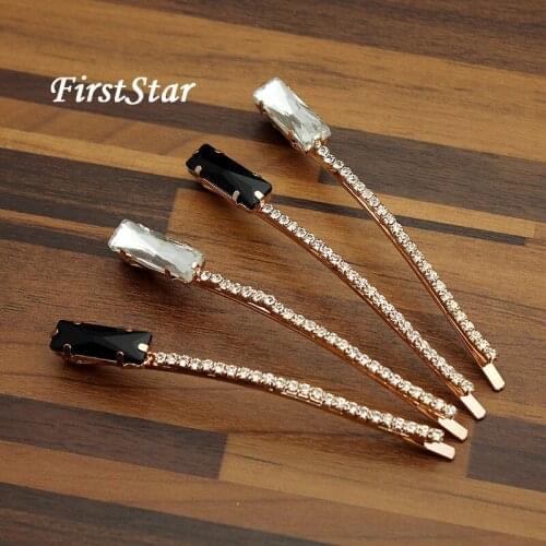 1 Pair FirstStar Charming Hair Ornament White And Black Crystal Hair Barrette Rhinestone Clips For Women Girls Hairstyle