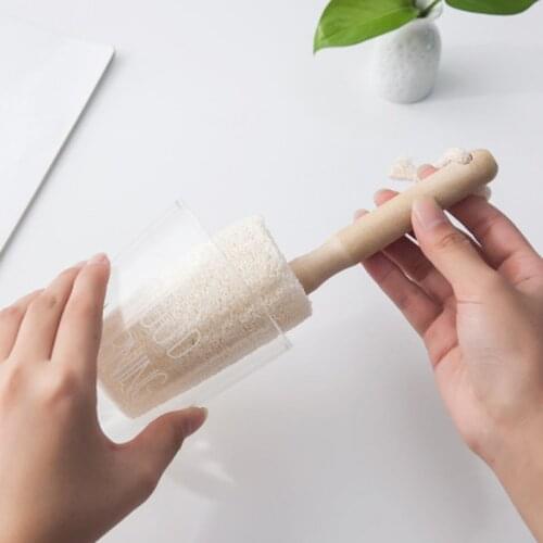 1PC Simple Natural Loofah Long Handle Cup Brush Bottle Brush Kitchen Supplies Household Brush Portable Cup Cleaning Brush