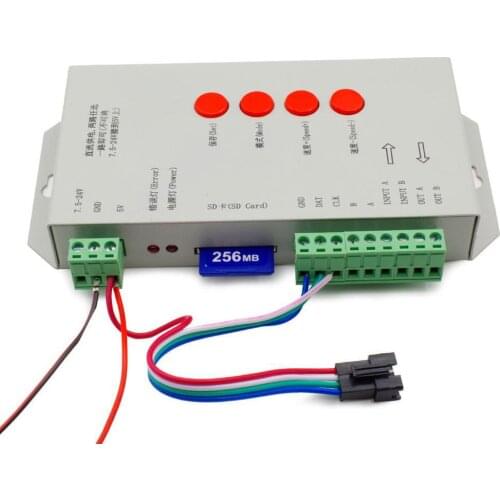 2pcs T1000S SD Card WS2801 APA102 WS2811 WS2812B LPD6803 LED 2048 Pixels Controller DC5~24V T-1000S RGB Controlle