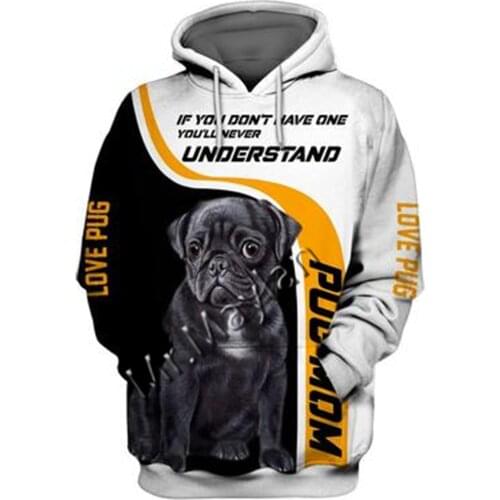 2021 Fashion Animal Pug 3D Printed Hoodie Men Women Ropa Casual Pet Dog Designs Hooded Oversized Hooded Coat Drop Shipping QW-02