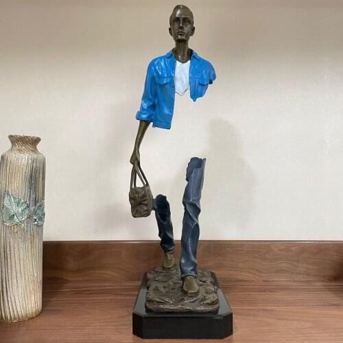 Abstract Modern Art European Bronze Travelling Man Statue Sculpture Classy Hotel ornaments Home Furnishing Decor