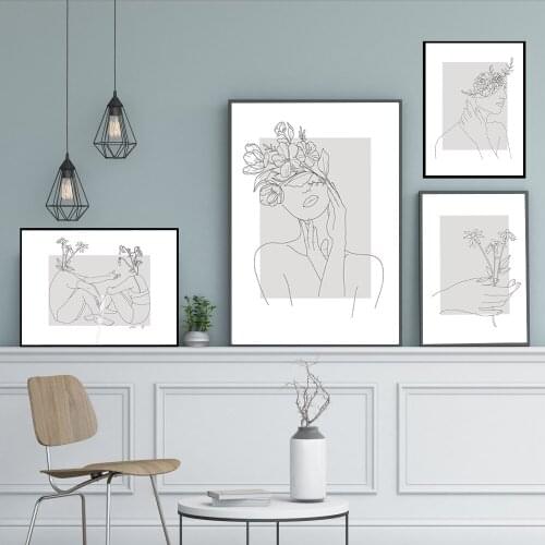 Abstract Women Line Drawing Nordic Posters Prints Canvas Painting Wall Art Flower Girl Wall Picture Modern Bedroom Home Decor