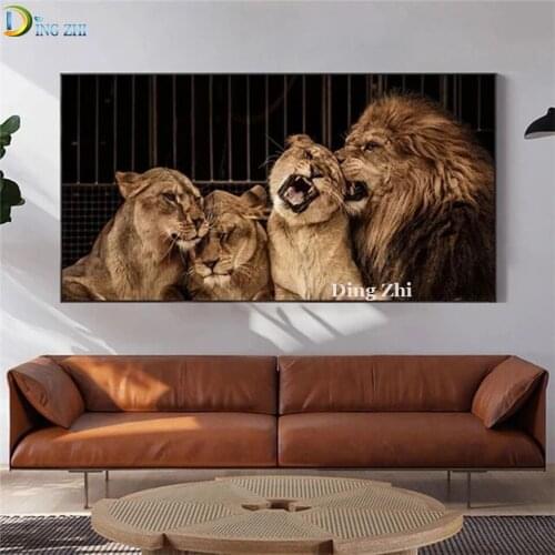 Forest Animals Lion Family Diy 5D Diamond Painting Full Square/Round Drill Embroidery Cross Stitch Mosaic Home Decoration Gift