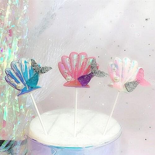 Mermaid Happy Birthday Shiny Shell Fishtail Cake Toppers Starfish for Childrens Day Wedding Party Supplies Baking Lovely Gifts