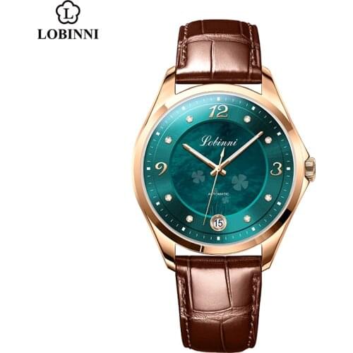 Lobinni Women Luxury Automatic Mechanical Watch Fashion Green Dial Watch For Women Top Brand Female Relogio Feminino