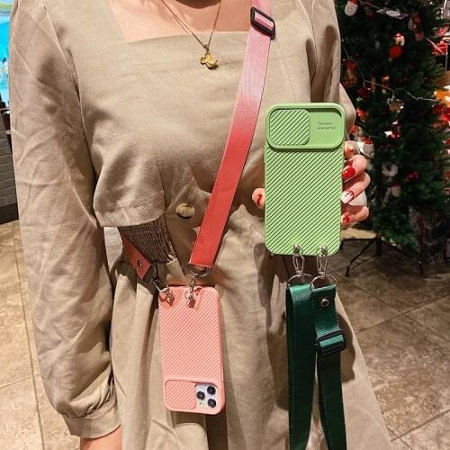 Slide Camera Protection Lanyard Phone Case for iPhone XR X XS 12 11 Pro MAX SE 2020 7 8 Plus Crossbody Shoulder Strap Soft Cover