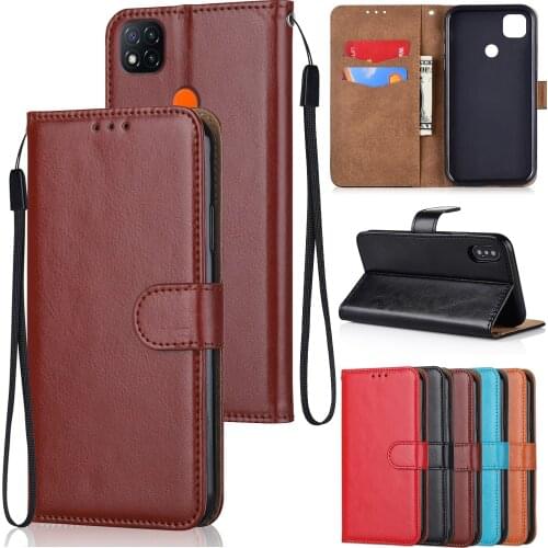 Luxury Pu Leather Case for Xiaomi Redmi 9C 6.53'' 9C NFC Funda Cards Wallet Stand Holder Book Style Phone Cover with Strap