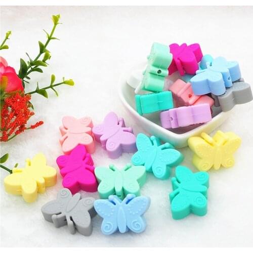 Chenkai 50pcs BPA Free Silicone Butterfly Teether Beads DIY Baby Shower Teething Montessori Sensory Toy Animal Beads Accessories