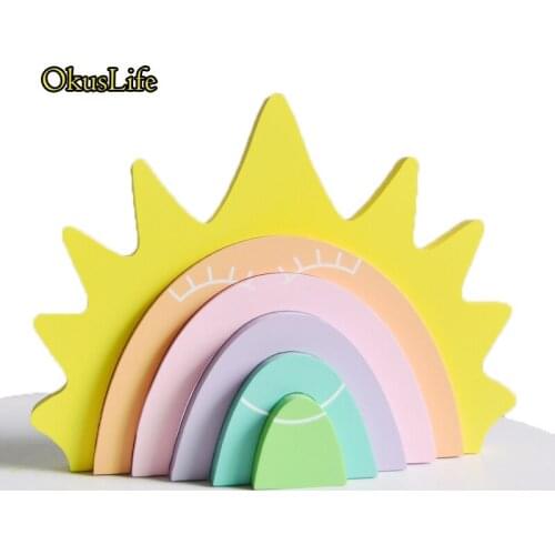 DIY Wood Rainbow Toys Assembling Educational Building Blocks For Kids Bedroom Decoration Wood Fruit Color Children Model kit
