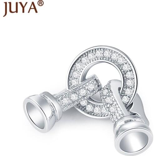 DIY Copper Inlaid AAA CZ Rhinestone Round Heart Clasps For Jewelry Making Supplies Pearl Bracelets Making Fastening Findings