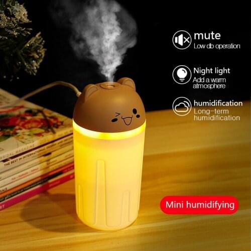 ELOOLE 250ml Simple Mini Portable Air Humidifier Atomizer Diffuser Mist Mute Working Cute Animal Bedroom Car Desktop With Light