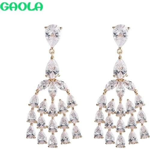 GAOLA Large Cubic Zirconia Plant Shape Dangle Earrings Exaggerated Earrings Tassel Luxury Jewelry