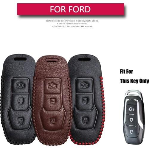 Leather Car Key Case Cover For Ford Fiesta MK7 MK8 Mondeo MK4 MK3 MK5 S C MAX Mustang Edge Focus Kuga Ka Key Shell Accessories