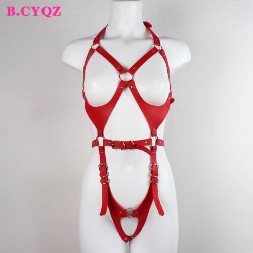 B.CYQZ Red Leather Garters Punk Suspenders Full Body Harness Woman Bondage Lingerie Sexy Underwear Cage Adjustable Rave Belt Set