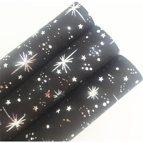 Silver Stars Printed Suede Faux Leather Fabric Sheets for Bows Bags Earrings DIY 21X29CM R294A