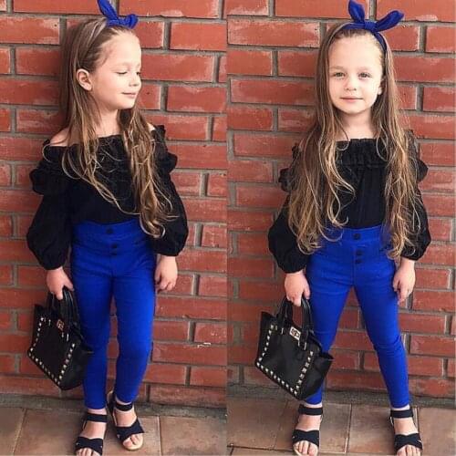 Fashion Baby Girl Suit Summer Clothes Off-the-shoulder top+Length Pants two-piece set For 1-5 Years Old Cool Girls Essential