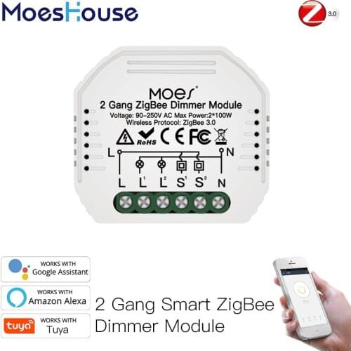 MoesHouse Mini DIY Tuya ZigBee Smart 2/Gang Light Dimmer Switch Module Hub Required Smart Life Alexa Google Home Voice Control