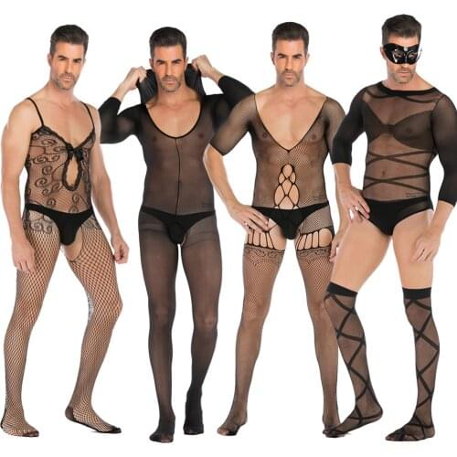Man Sexy Lingerie Porno Sexy Costumes Erotic Lingerie Lenceria Mujer Transparent Plus Size Male Fishnet Bodysuit Hot Lingerie