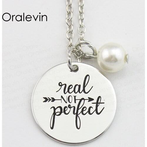 REAL NOT PERFE Inspirational Hand Stamped Engraved Accessories custom Pendant Necklace for women Gift Jewelry,10Pcs/Lot, #LN780
