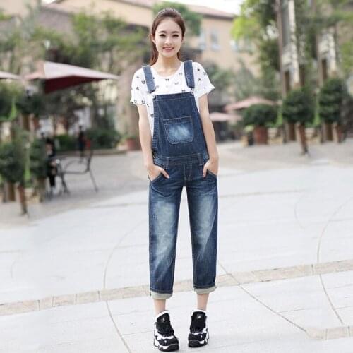 2019 New Modis Korean version of the Loose Large size one-piece Seven-point Denim Overalls Womens Spring Sling pants