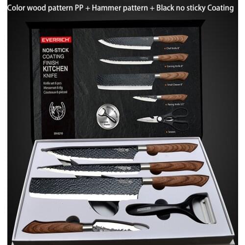 New Best Kitchen Knives Set 6 PCS Forged Kitchen Knife With Scissors&Ceramic Peeler Chef Slicer Nakiri Paring Knife Gift Case