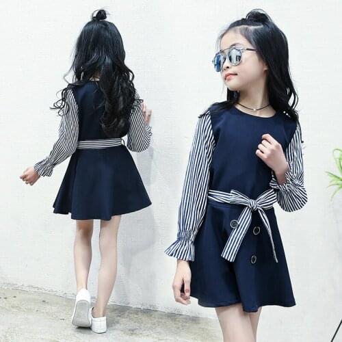 Girls Long Sleeve Dress 2020 New Striped Dress For Children Girl Spring Fall Dress Back To School Costume Teenage Girls Clothing