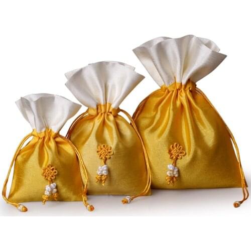 50pcs Decorating Craft Drawstring Organza Gift Bags Chinese Christmas Pouches Patchwork Fabric Empty Sachet Party Favors