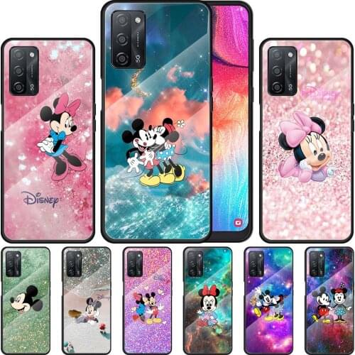 Mickey Minnie colorful for OPPO Realme 7i 7 6 5 Pro C3 XT A9 2020 A52 Find X2Lite Luxury Tempered Glass Phone Case Cover